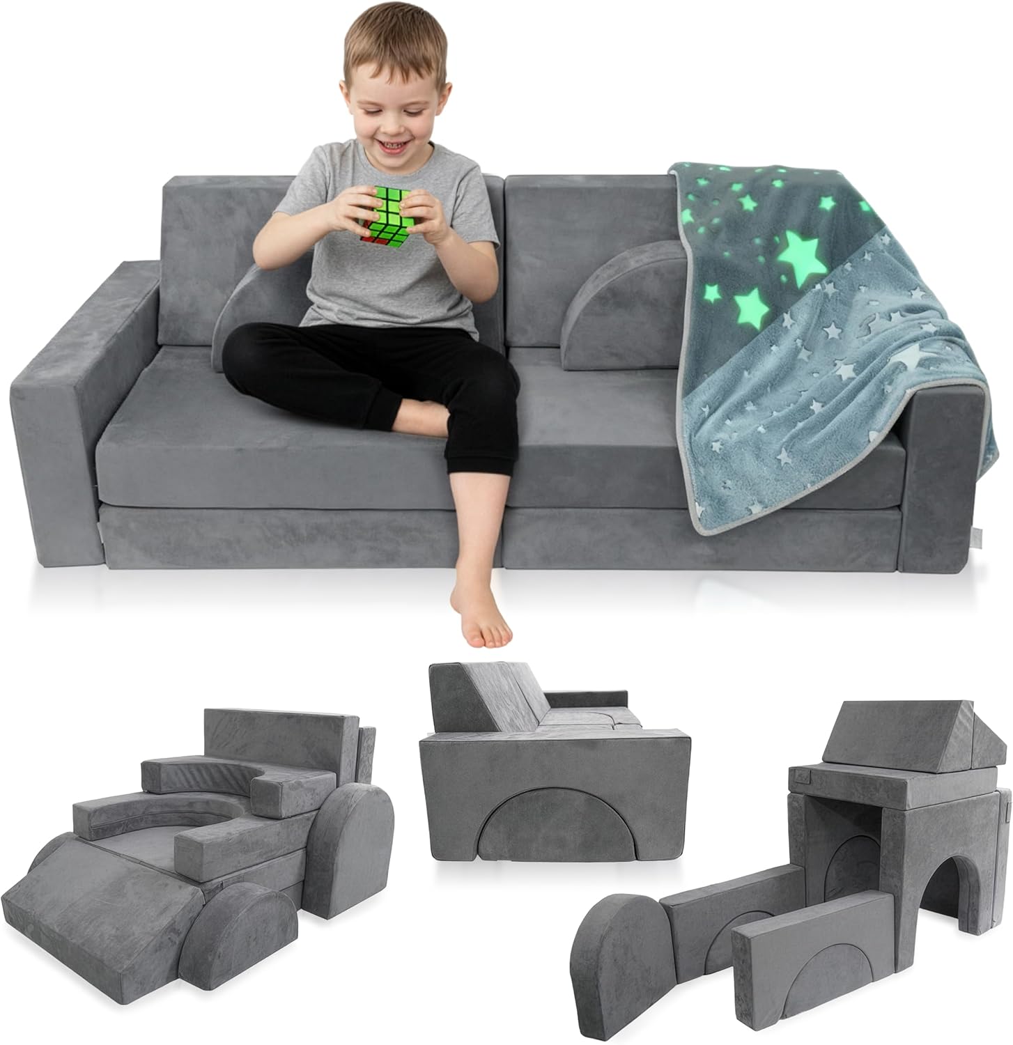 12-Piece Modular Kids Play Couch with Washable Covers