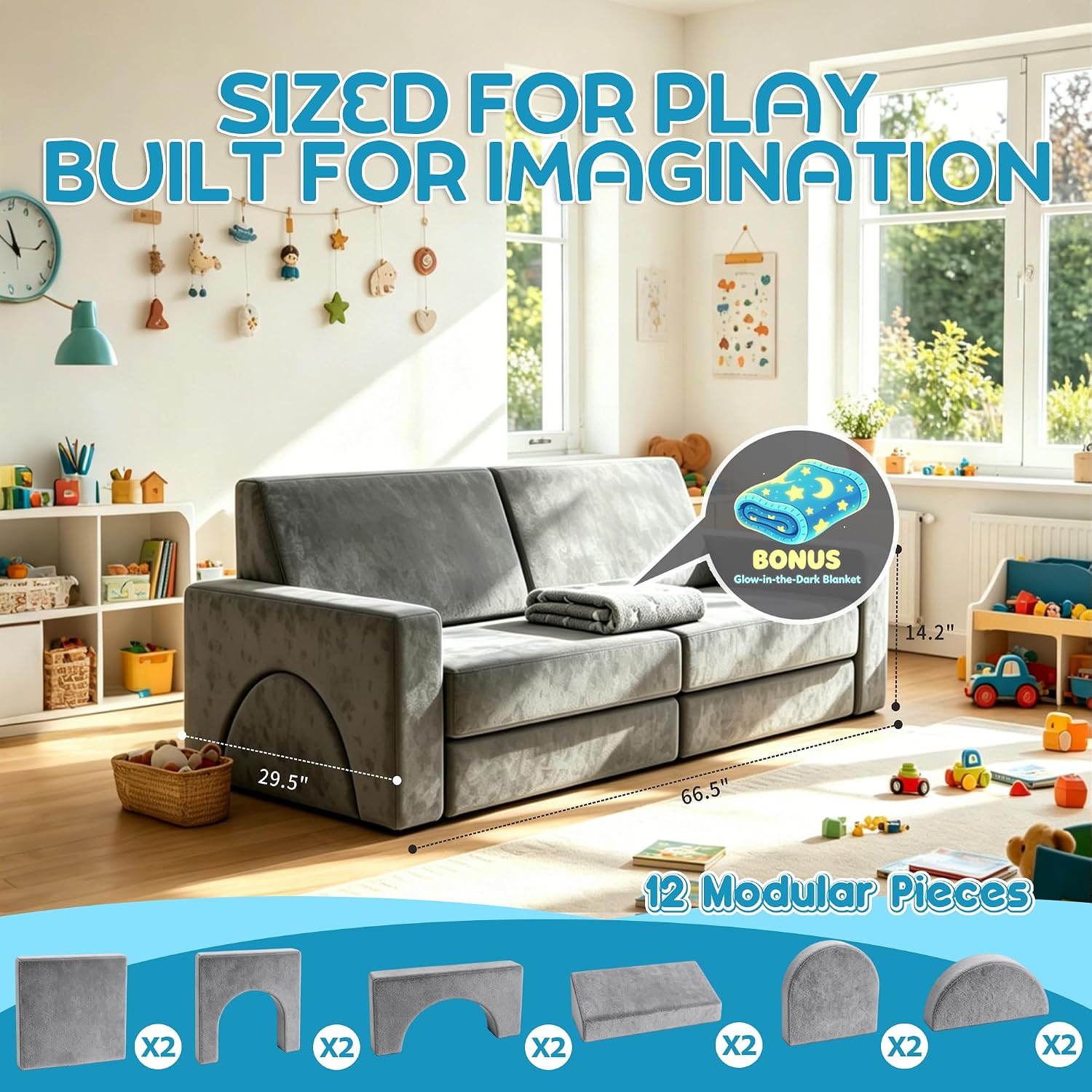 12-Piece Modular Kids Play Couch with Washable Covers