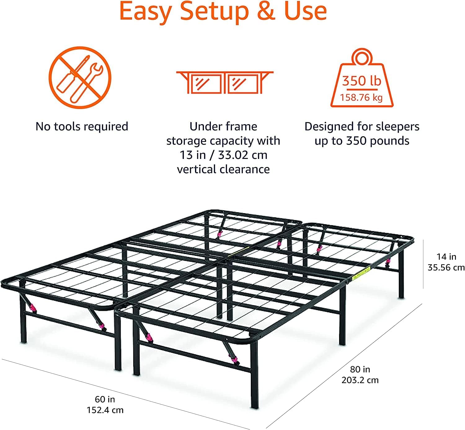 14-inch Metal Bed Frame with Under-Bed Storage – Queen