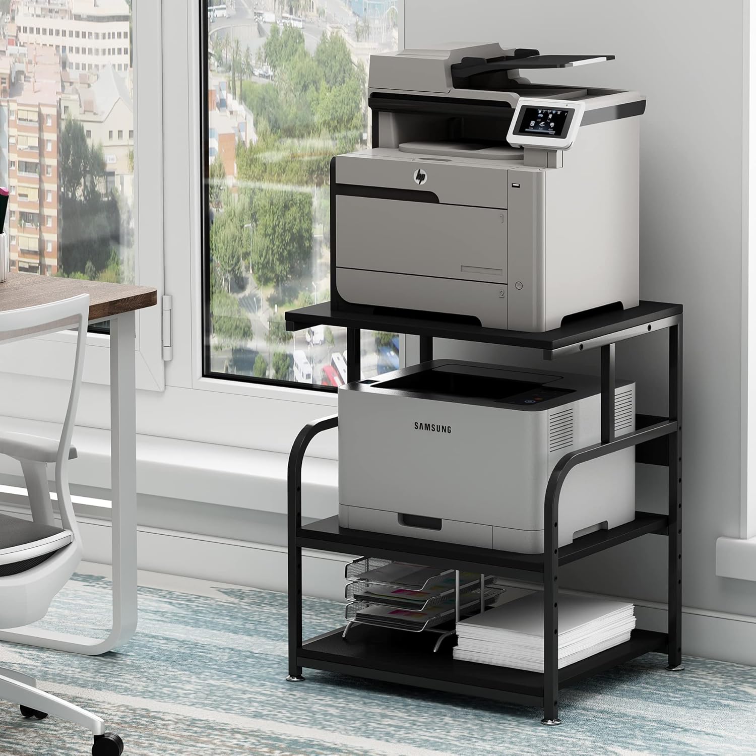 3-Tier Printer Cart with Adjustable Shelf and Lockable Wheels