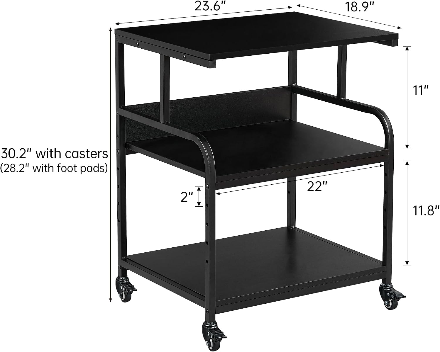 3-Tier Printer Cart with Adjustable Shelf and Lockable Wheels