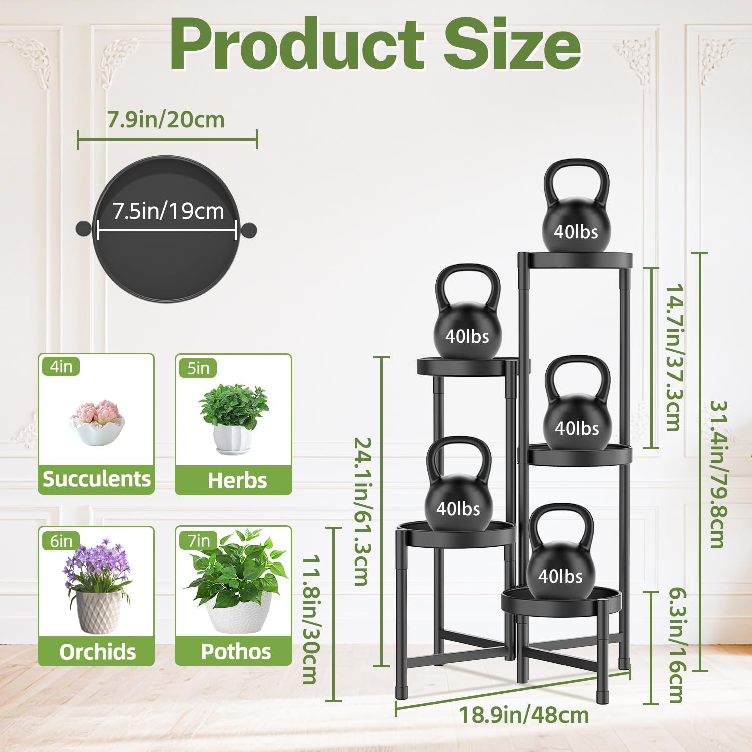 5-Tier Metal Corner Plant Stand, Folding