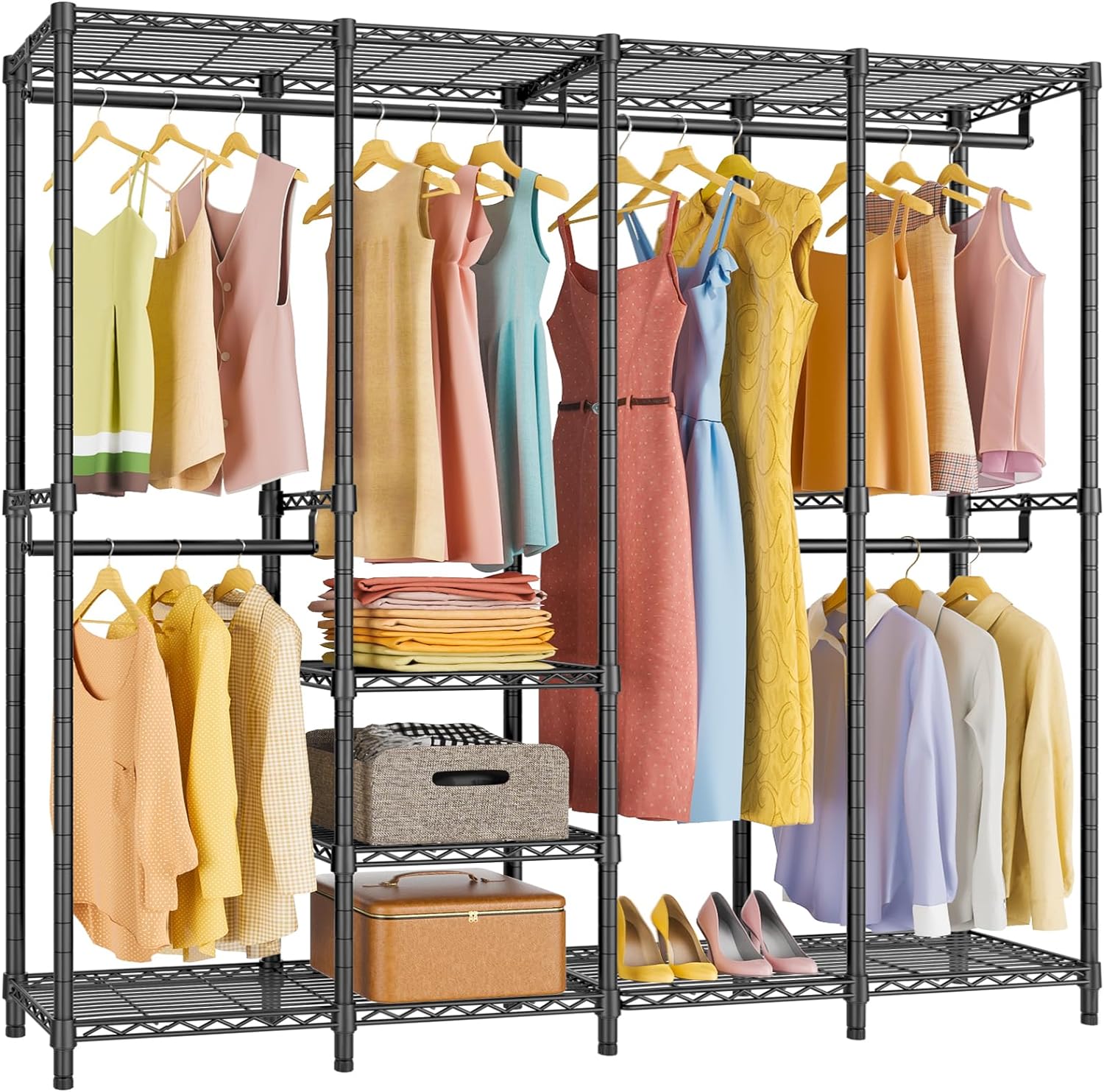 76-inch Adjustable Clothes Rack with 6 Shelves and 4 Hanging Rods
