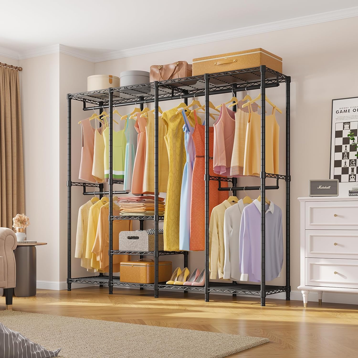 76-inch Adjustable Clothes Rack with 6 Shelves and 4 Hanging Rods