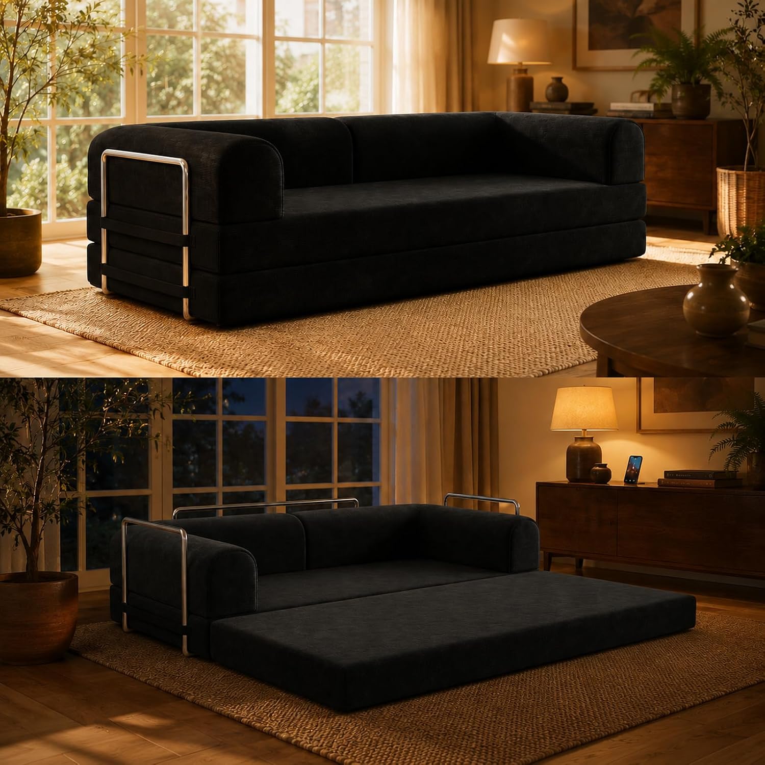 79-inch Convertible Sofa Bed with Modular Corduroy Sections