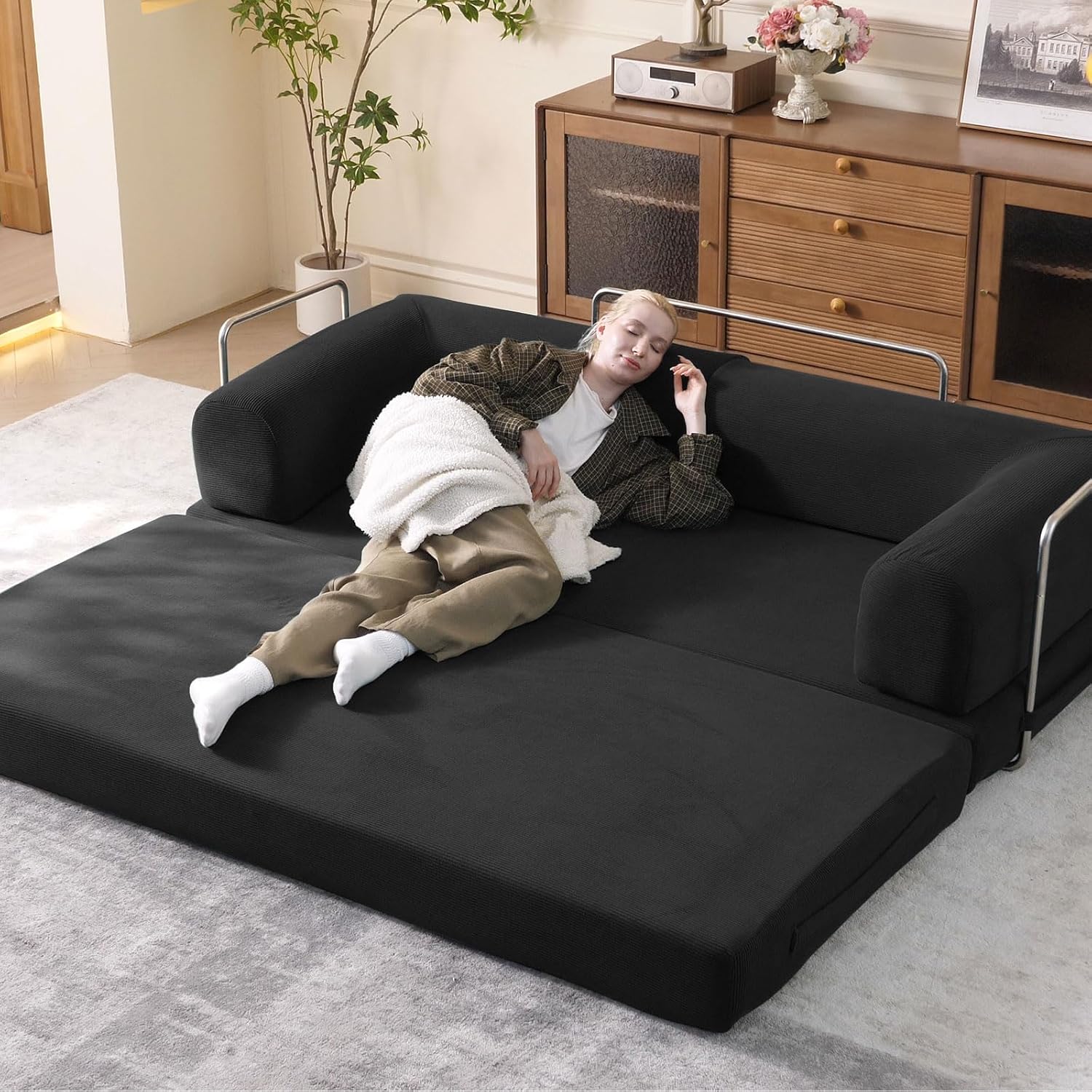 79-inch Convertible Sofa Bed with Modular Corduroy Sections