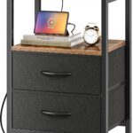 Bedside Table with Charging Station and Two Fabric Drawers