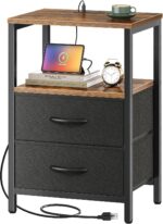 Bedside Table with Charging Station and Two Fabric Drawers