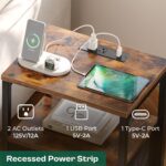 Bedside Table with Charging Station and Two Fabric Drawers