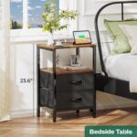 Bedside Table with Charging Station and Two Fabric Drawers