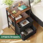 Bedside Table with Charging Station and Two Fabric Drawers