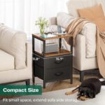 Bedside Table with Charging Station and Two Fabric Drawers