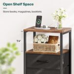 Bedside Table with Charging Station and Two Fabric Drawers