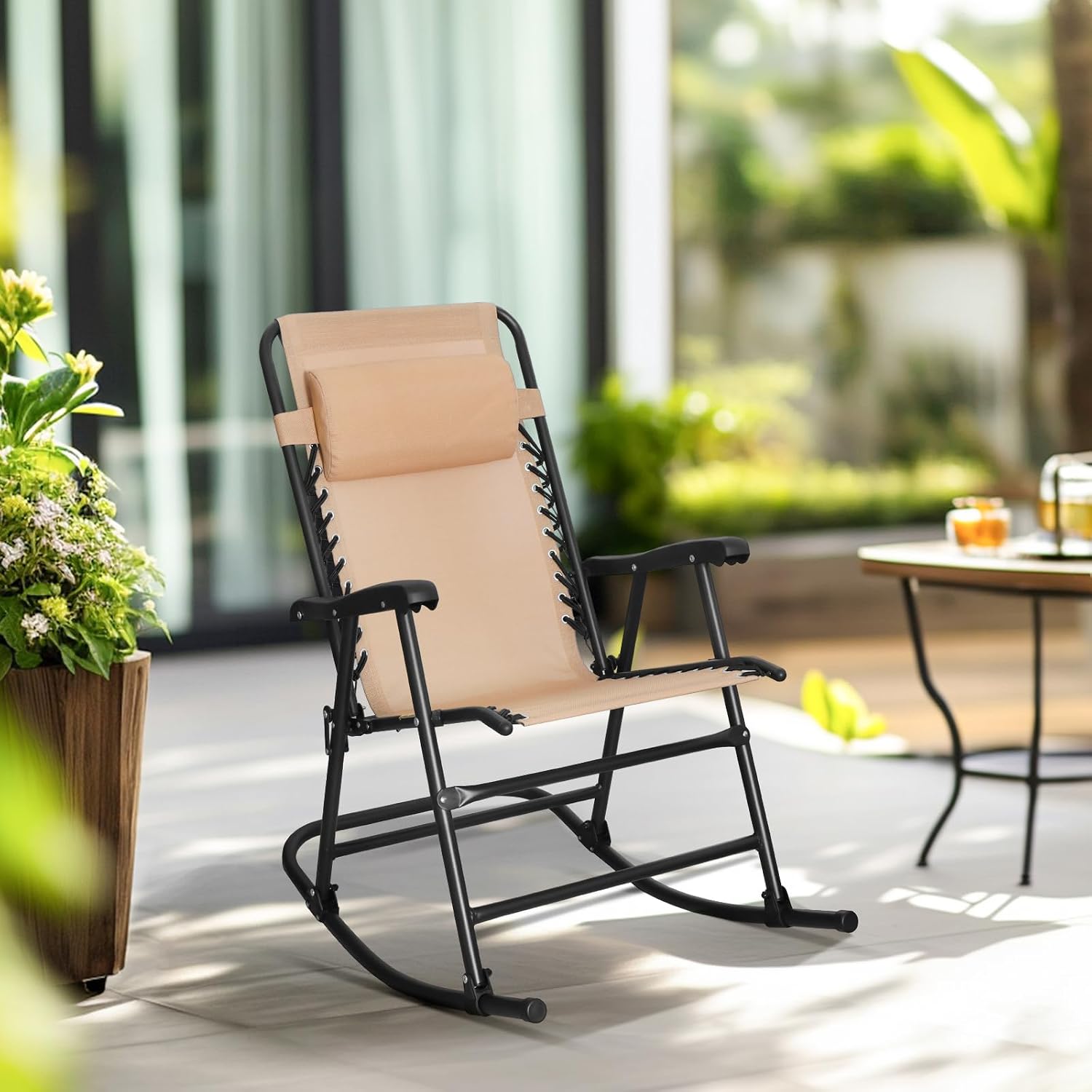 Folding Outdoor Rocking Chair with Headrest