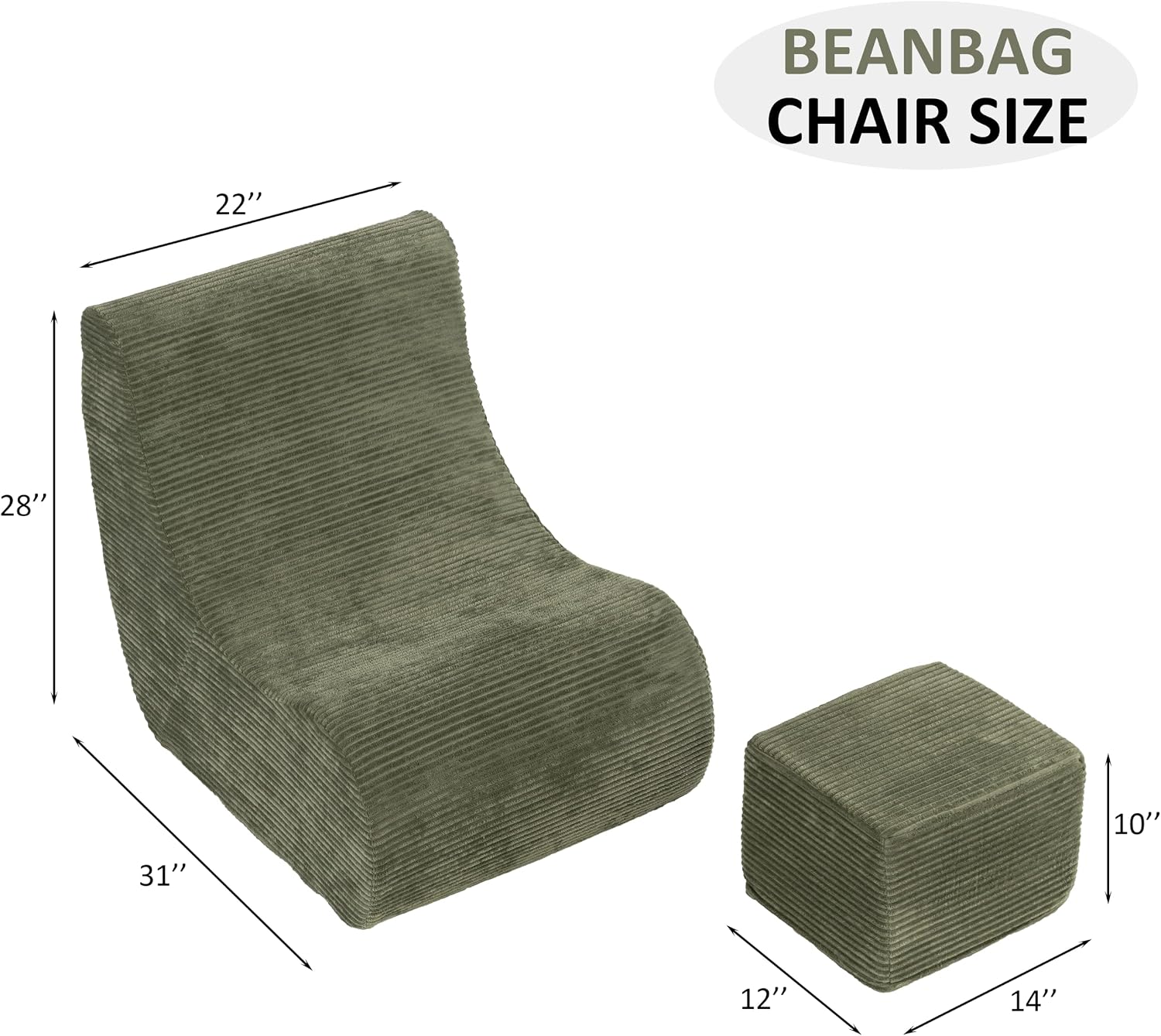 Microfibre Fleece Bean Bag Chair with Ottoman