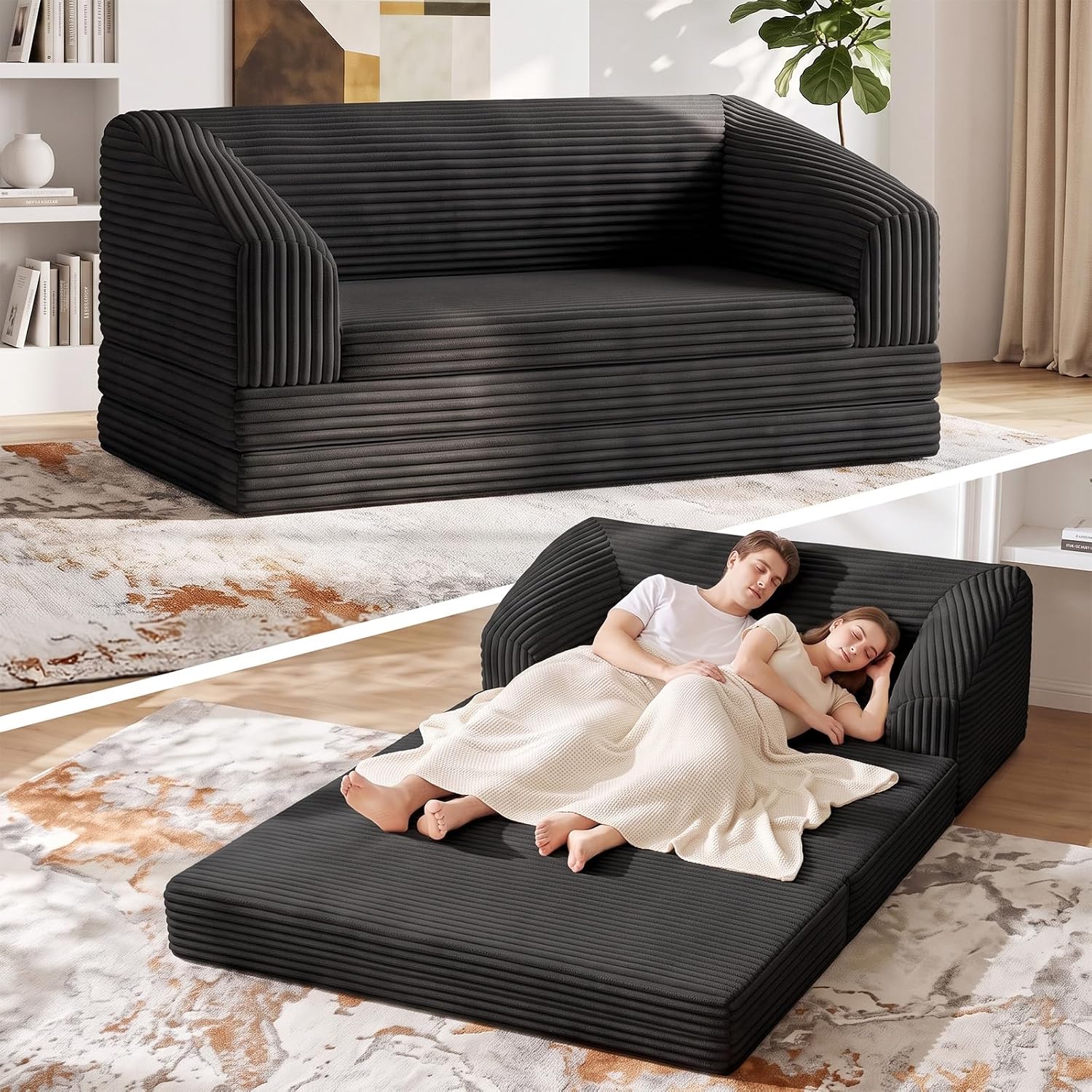 Tri-Fold Convertible Loveseat Sofa Bed with Backrest